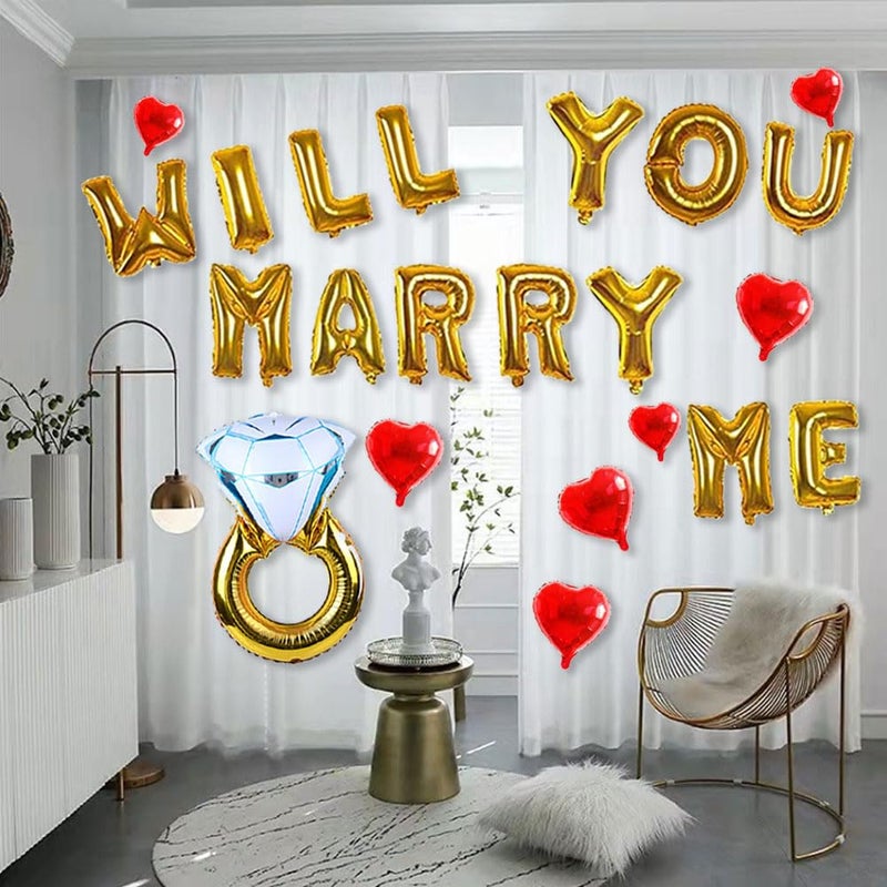 AnnoDeel Will You Marry Me Letter Balloons Banner, 16inch Gold Letter Foil Balloons Red Heart Mylar Balloons for Love Wedding Party Decorations - Image 5